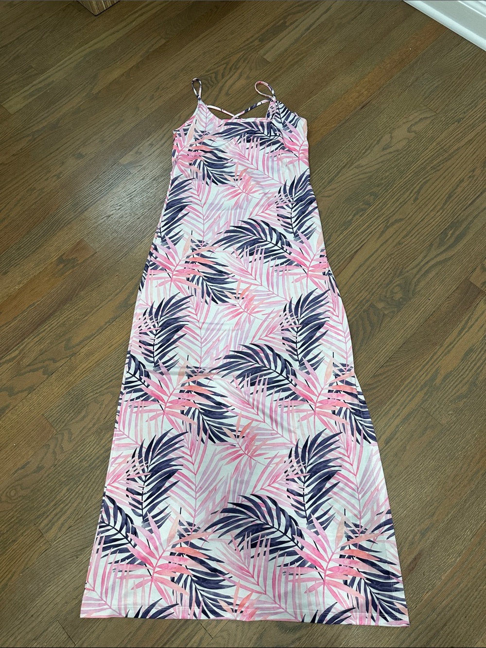Tropical Pink & Navy Palm-Print Maxi Dress